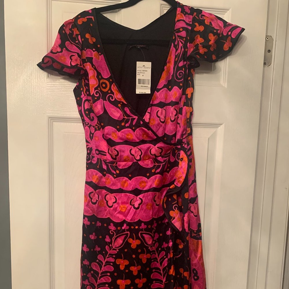 Betsey Johnson Black Pink Orange Dress Silk NWT